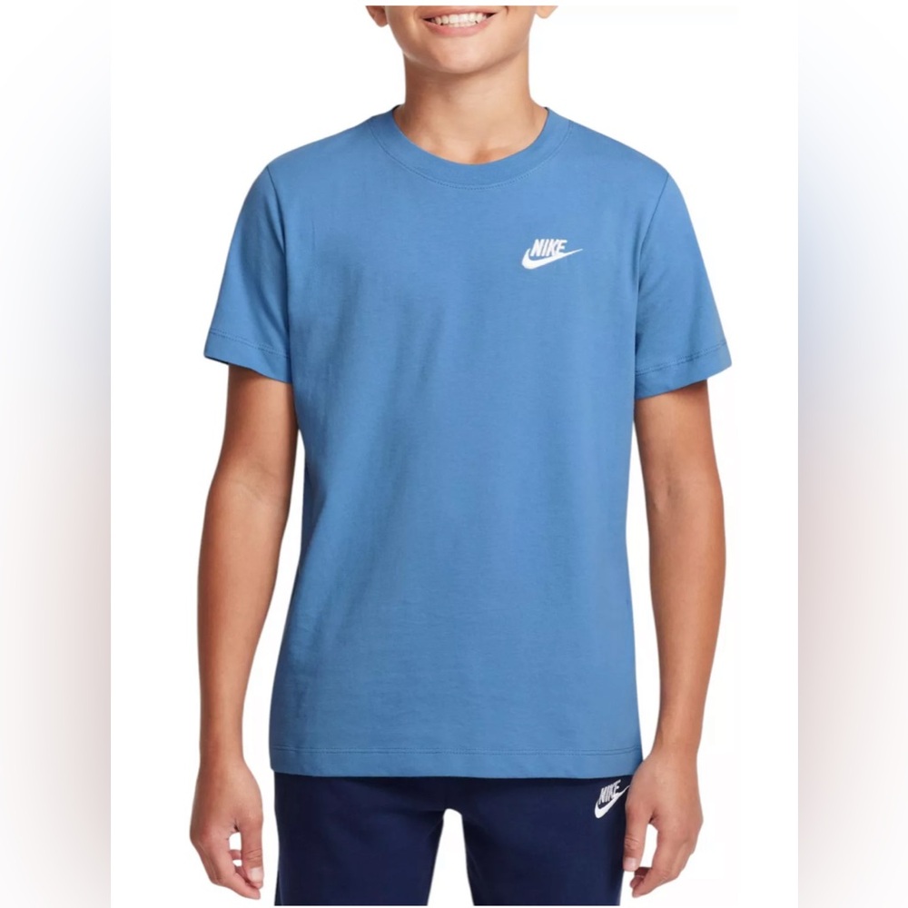 Nike Kids Blue Embroidered Tee with White Logo